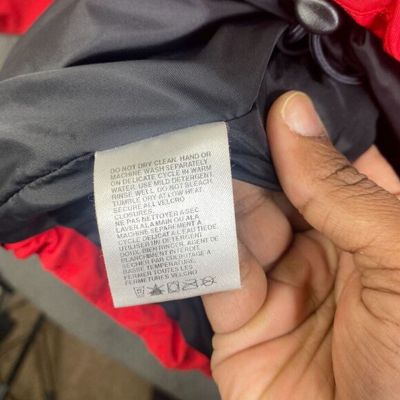 North Face Jacket Fleece Hyvent Mens M Red Black Packaway Hood - Picture 10 of 11